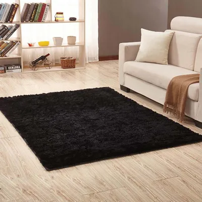Obrázek produktu pro Koberec ve stylu shaggy, moderní koberec do obývacího pokoje v černé barvě, velikost:80x160 cm