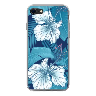 Produktbild von MuchoWow® Handyhülle Schutzhülle Hülle für iPhone SE 2020 Tropisch - Blumen - Blau Silikon Softcase Handy Hülle - Kartenbesitzer