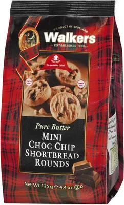 Obrázok produktu pre Walkers Pure Butter Mini Choc Chip Shortbread Rounds mit Schoko 125g