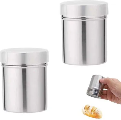 Image de Deux saupoudreuses à sucre, saupoudreuse à café avec tamis en acier inoxydable, saupoudreuse à cacao, saupoudreuse à sucre avec couvercle, tamis à sucre pour cacao/sucre/sel/chocolat