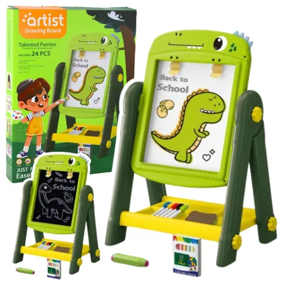Obrázek produktu pro Oboustranná magnetická tabule pro suché mazání s motivem dinosaurů, zelená barva, příslušenství