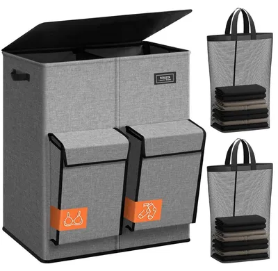 Produktbild von Wäschekorb Wäschesortierer Wäschetruhe - 180 L - 4 Fächer - 58 x 39,5 x 70 cm - Mit Deckel - Mit 2 Wäschesäcken