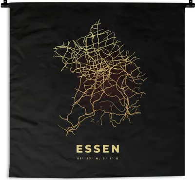 Produktbild von MuchoWow® Wandteppich Wandbehang Essen - Gold - Stadtplan - Karte 150x150 cm Tapisserie Dekoration Wandtuch - Wohnaccessoires - Modernes