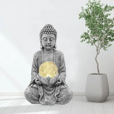 Produktbild von Meditations-Buddha-Figur Gartendekoration für draußen mit Glaskugel - Großes Geschenk für Mama/Frauen