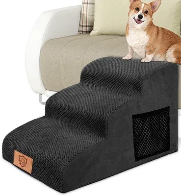 Imagen del producto de Escalera para perros de 3 escalones, fabricada con espuma de alta densidad, antideslizante, portátil, color
