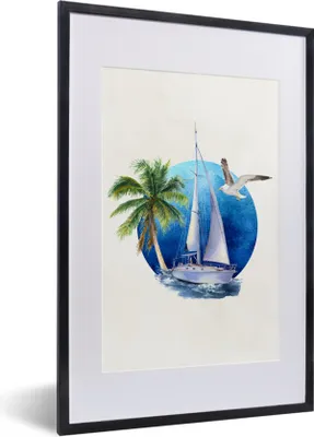 Produktbild von MuchoWow® MuchoWow® Gerahmtes Poster Segelboot - Meer - Aquarell 40x60 cm - Poster mit zchwarzem Bilderrahmen - Poster in Rahmen