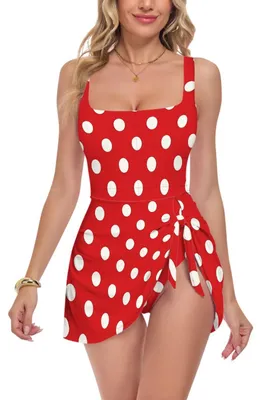 Productafbeelding van Rood Cartoon Polka Dot Badpak voor Dames met Buikcontrole