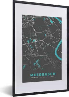 Produktbild von MuchoWow® Gerahmtes Poster Blau - Deutschland - Karte - Stadtplan - Meerbusch 40x60 cm - Poster mit Schwarzem Bilderrahmen Wandposter Rahmen Foto Bilder - Poster in Rahmen