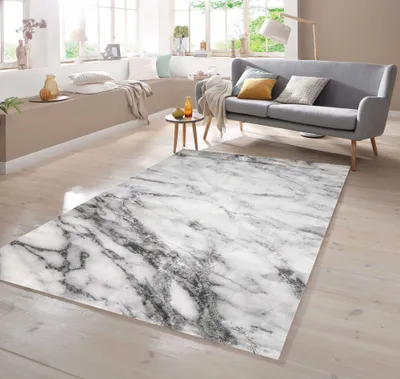 Image de Tapis de salon aspect marbre, gris, dimensions : 160 cm (rond)