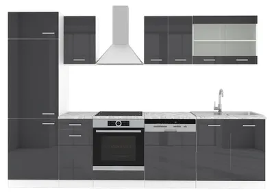 Produktbild von Küchenzeile Vicco R-Line Anthrazit Hochglanz/Weiß 300 cm ohne Arbeitsplatte, Model 29292