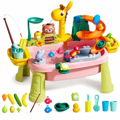 Produktbild von Wassertisch Kinder mit Wasserhahn, Wasserspielzeug Outdoor für Kinder ab 4 Jahre, Spielküche mit Spüle, Angelspiel & Zubehör, Gartenspielzeug
