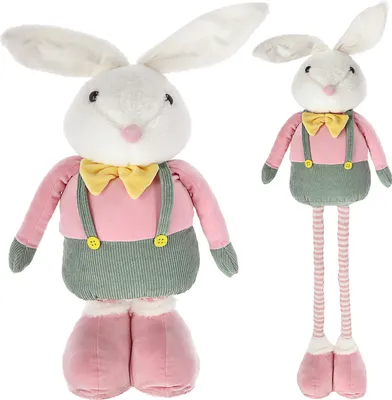 Produktbild von Osterhase Peter mit Teleskopbeinen max. H115cm Polyester Metallbeine rosa grün gelb Hase Deko-Hasenjunge Osterdekoration