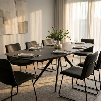 Immagine prodotto di Milani Home - tavolo da pranzo allungabile 120/180 x 90 x 75 cm, antracite, piano in Vetroceramica e metallo