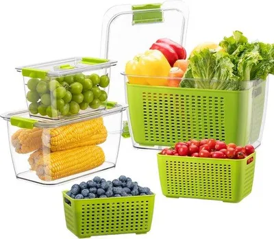 Image de Lot de 3 bacs de rangement pour réfrigérateur (4 L + 1,7 L + 0,5 L), sans BPA, pour fruits et légumes