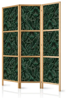 Immagine prodotto di Pannello divisorio giapponese, 3 ante, pieghevole, realizzato in tessuto non tessuto di alta qualità, con motivo di foglie verdi, ideale per il soggiorno, dimensioni 135 cm x 172 cm