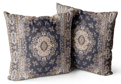 Produktbild von Set mit 2 Boho-Kissenbezügen 65 x 65 cm, samtweich, im Boho-Retro-Ethno-Stil, dekorative Kissenbezüge für Sofa, Schlafzimmer und Wohnaccessoires in Schwarz und Gold.