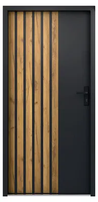 Produktbild von Außentür, massiv, aus Stahl, Maße 207 x 100 cm, Farbe Anthrazit, mit Rillenmuster im Eichenholz-Look – Dicke 68 mm – Linke Tür, Modell COBRITA
