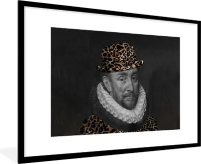 Produktbild von MuchoWow® Gerahmtes Poster Wilhelm von Oranien - Pantherdruck - Kunst 90x60 cm - Poster mit Schwarzem Bilderrahmen Wandposter Rahmen Foto Bilder - Wanddekoration - Fotos