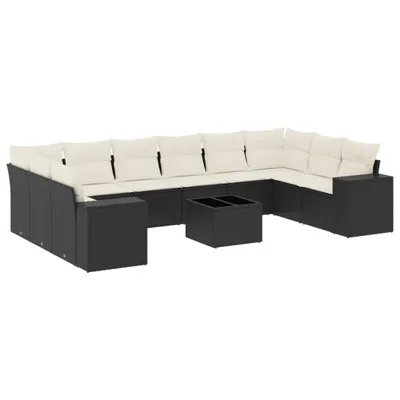 Produktbild von vidaXL 11-tlg. Garten-Sofagarnitur mit Kissen Schwarz Poly Rattan