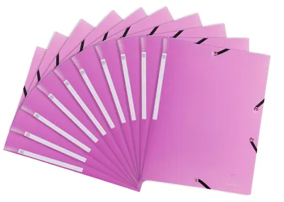 Produktbild von Exacompta 55820E 10er Pack Einschlagmappe OPAK. Aus blickdichtem Kunststoff DIN A4 mit 2 Gummizügen und 3 Klappen rosa Sammelmappe Dokumentenmappe ideal für Büro und Schule