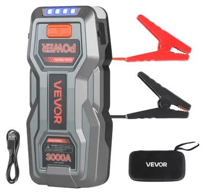Productafbeelding van VEVOR Startaccu, startapparaat met 3000A piekvermogen, inclusief LED-zaklamp en kabel voor motoren tot 9 liter benzine/7 liter diesel. Draagbare booster met snelladen en veiligheidsbescherming voor noodgevallen