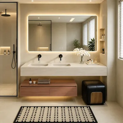 Immagine prodotto di Set di mobili da bagno, set di lavabo sospeso, set completo di mobili da bagno moderni, set per il bagno con ampio spazio per il lavabo, dimensioni 190 x 55 cm [RW108 - 190 BKK]