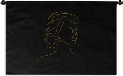 Produktbild von MuchoWow® Wandteppich Wandbehang Frau - Schwarz - Gold - Strichzeichnung 60x40 cm Tapisserie Dekoration Wandtuch - Wanddekorationen
