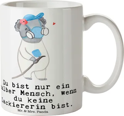 Produktbild von Mr. & Mrs. Panda Pott Lackiererin Herz - Weiß - Geschenk, Becher, Kaffeetasse, Ausbildung, Tasse, Lustig, Kaffeebecher, Spruch, Geschenktasse, Henkelbecher, Witzig