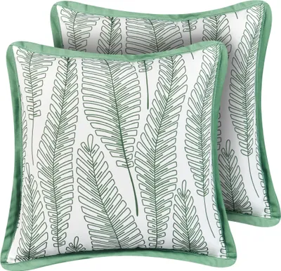 Produktbild von BELIANI Gartenkissen 2er Set Grün Polyester Pflanzenmotiv Quadratisch 45x45 cm Wasserabweisend Dekokissen mit Füllung für Garten Terrasse Balkon