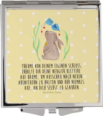 Produktbild von Mr. & Mrs. Panda Handspiegel Hase Blume - Gelb Pastell - Geschenk, Geburt, Kaninchen, Geburtstag, Taufe, Schminkspiegel, klein, Schwangerschaft, Mini Spiegel, Ostern