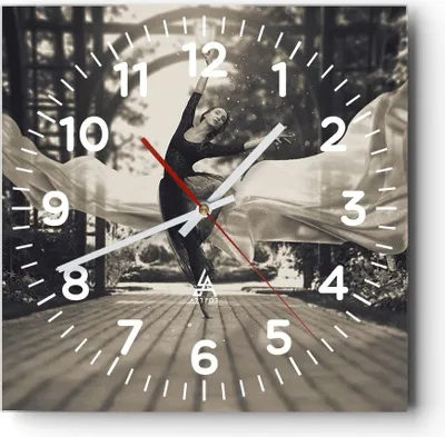 Produktbild von Wanduhr - Quadrat - Glasuhr - Ballerina Tanz Luft - 30x30cm - Schleichendes Uhrwerk - Lautlos - zum Aufhängen bereit - Dekoration Modern - Wanddekoration aus Glas - C4AC30x30-4945