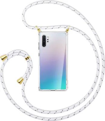 Produktbild von Handykette Backcover-Schutzhülle mit Band (Metall goldfarben) für Samsung Galaxy Note 10 Plus - weiß/grau