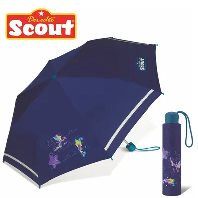 Produktbild von Scout Girls Kinder Regenschirm Taschenschirm mit Reflektionsstreifen Blue Star