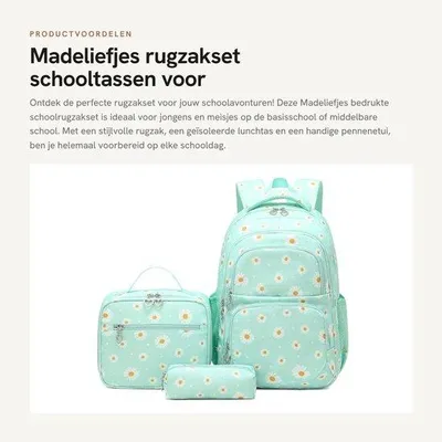 Produktbild von Schultaschen-Set – Wasserdichter Rucksack – Isolierter Brotdose – Stifteetui – Leichter Nylon – 30x16x43 cm