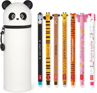 Productafbeelding van Uitwisbare gelpennen + 2-in-1 etui/pennenpot - Set van 7 - Thermogevoelige wisinkt - Inktkleuren en houderontwerpen