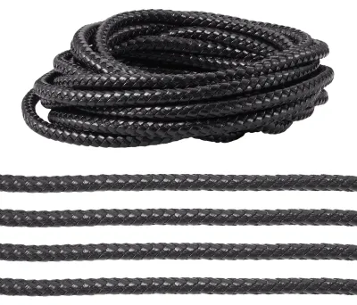 Geflochtenes Kunstleder-Kordel 5 m, 8 mm, rund, schwarz
