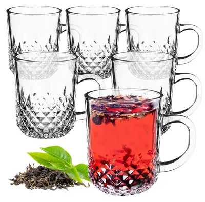 6er-Set Theegläser mit Henkel, 230 ml, spülmaschinengeeignet, transparent