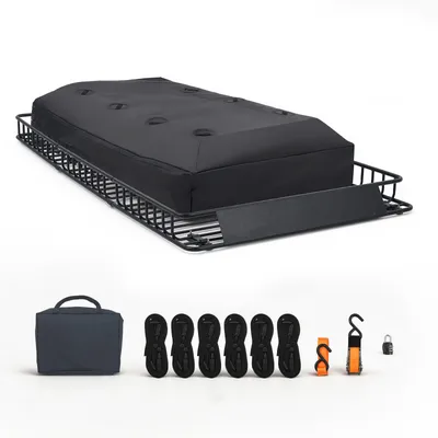 Obrázok produktu pre Strešný nosič SucceBuy 2286 x 1720 x 152 mm z legovanej ocele Q195 s nepremokavou taškou z oxfordskej tkaniny a popruhmi s napínacím mechanizmom, nosnosť 113,4 kg, vhodný pre SUV, nákladné vozidlá a osobné automobily