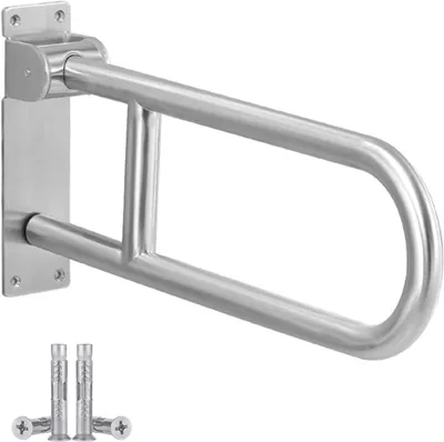 Immagine prodotto di Maniglia per WC da 60 cm, supporto a muro pieghevole, acciaio inossidabile, portata fino a 350 kg, ideale per anziani