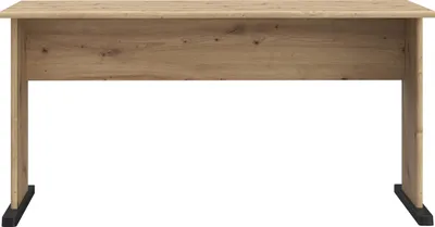 Zdjęcie produktu dla Forte TEMPRA 2 Biurko 140 150, nowoczesne biurko z nogami w kształcie płoz, do biura, z materiałów drewnopochodnych, dekor drewniany Artisan Eiche, szerokość 144 cm x wysokość 72 cm x głębokość 72 cm