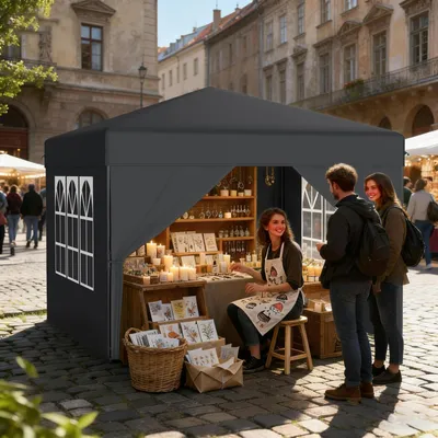 Obrázek produktu pro Skládací pavilón 3x3 metry, antracitová barva, vodotěsný, s nastavitelnou výškou a se 4 bočními stěnami