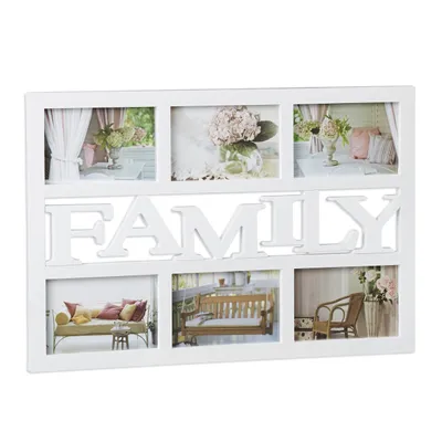 Produktbild von Relaxdays Bilderrahmen für 6 Fotos 10x15 cm mit Family-Schriftzug Schwarz-Weiß