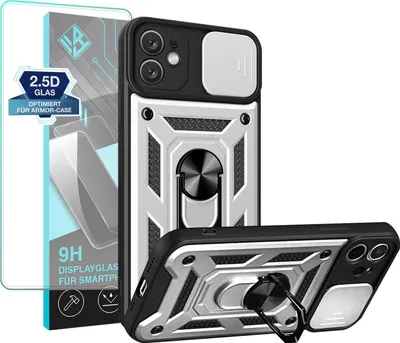 Produktbild von Armor Handyhülle für Apple iPhone 11 mit 9H Displayglas Displayschutz Kameraschutz Handy Panzer Case Cover Schutzhülle Outdoor Farbe: Silber