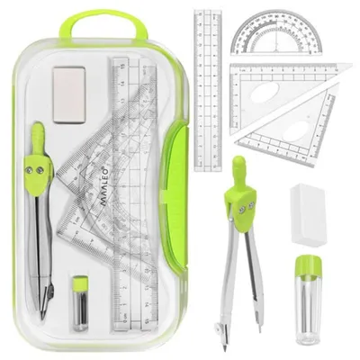 Produktbild von Großes 7-teiliges Geometrie-Set für die Schule mit Zirkel