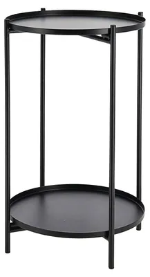 Produktbild von Beistelltisch 'Double' schwarz Eisen 28x48cm 2 Ablagen Metallgestell rund Industriedesign Tisch Couchtisch Wohnzimmertisch