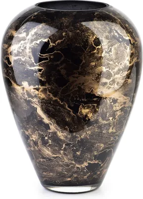 Produktbild von Vase aus mundgeblasenem schwarzem Glas, 27 cm hoch, mit Marmoroptik, für Blumen
