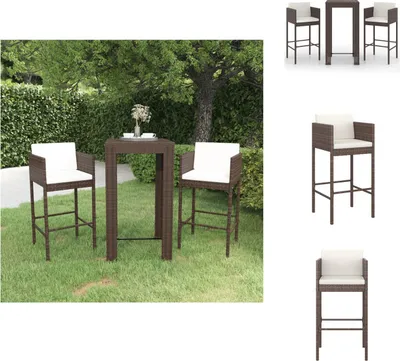 Produktbild von vidaXL 3-tlg. Gartenbar-Set mit Kissen Poly Rattan Braun -  Gartenmöbel-Sets