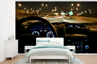 Produktbild von MuchoWow® Fototapete für Wohnzimmer oder Schlafzimmer Wandtapete Vinyl Motivtapete Armaturenbrett eines Autos in der Dunkelheit - 345x220 cm - Wohnzimmertapete
