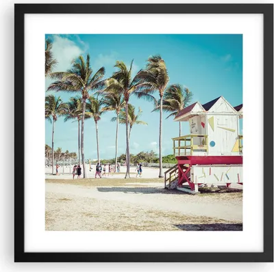 Produktbild von Gerahmtes Poster - Schwarzer Rahmen - Strand Miami Florida - 40x40 cm - Wand Bild - Wanddeko - Wandbilder - Kunstposter - Wandposter - Bilderrahmen - Bilder - Kunstdruck - Wandbild - P2BAC40x40-4332