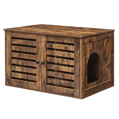 Obrázek produktu pro FEANDREA kotec pro kočky, 80x53x49,2 cm, pevný, odolný, se dvěma lamelovými dvířky vintage hnědý